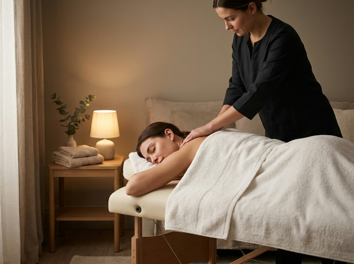 A calm home massage session set up by a DRB therapist